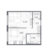 1 ккв № 74 Корп.: 6 , Секция 2  в ЖК Плюс Пулковский