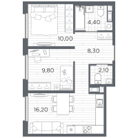 3 ккв (Евро) № 73 Корп.: 14 , Секция 3  в ЖК Плюс Пулковский