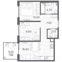 3 ккв (Евро) № 58 Корп.: 14 , Секция 3  в ЖК Плюс Пулковский