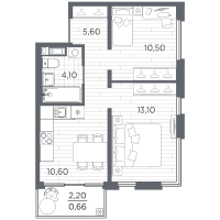 2 ккв № 6 Корп.: 13 , Секция 1  в ЖК Плюс Пулковский