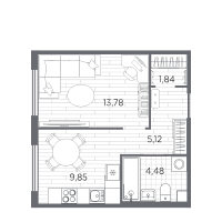 1 ккв № 83 Корп.: 6 , Секция 2  в ЖК Плюс Пулковский