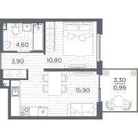 2 ккв (Евро) № 64 Корп.: 9 , Секция 3  в ЖК Плюс Пулковский