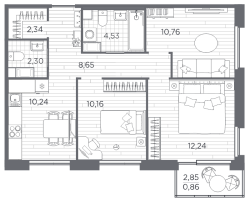 3 ккв № 46 Корп.: 8 , Секция 2  в ЖК Плюс Пулковский
