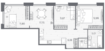 4 ккв (Евро) № 29 Корп.: 8 , Секция 1  в ЖК Плюс Пулковский