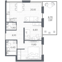 3 ккв (Евро) № 63 Корп.: 13 , Секция 3  в ЖК Плюс Пулковский