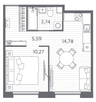 1 ккв № 7 Корп.: 8 , Секция 1  в ЖК Плюс Пулковский
