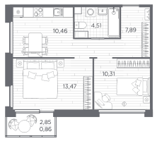 2 ккв № 21 Корп.: 8 , Секция 1  в ЖК Плюс Пулковский