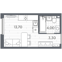 Студия № 61 Корп.: 13 , Секция 3  в ЖК Плюс Пулковский