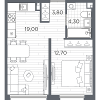 1 ккв № 27 Корп.: 10 , Секция 2  в ЖК Плюс Пулковский