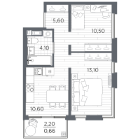 2 ккв № 11 Корп.: 13 , Секция 1  в ЖК Плюс Пулковский