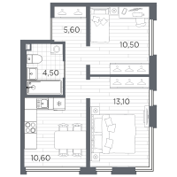 2 ккв № 2 Корп.: 13 , Секция 1  в ЖК Плюс Пулковский