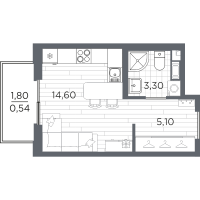 Студия № 91 Корп.: 9 , Секция 3  в ЖК Плюс Пулковский