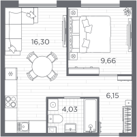2 ккв (Евро) № 166 Корп.: 2 , Секция 5  в ЖК Плюс Пулковский