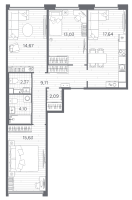 4 ккв (Евро) № 71 Корп.: 7 , Секция 3  в ЖК Плюс Пулковский