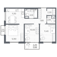 3 ккв № 55 Корп.: 13 , Секция 2  в ЖК Плюс Пулковский