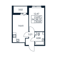 1 ккв № 6/06/05 Корп.: 2 , Секция 6  в ЖК Полис ЛАВрики