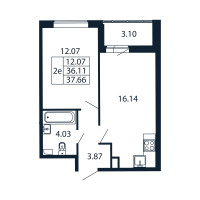 2 ккв (Евро) № 7/01/08 Корп.: 1 , Секция 7  в ЖК Полис ЛАВрики