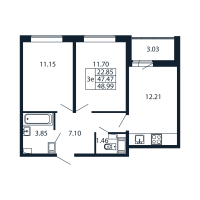 2 ккв № 3/11/12 Корп.: 1 , Секция 3  в ЖК Полис ЛАВрики