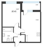 1 ккв № 4/02/09 Корп.: 2 , Секция 4  в ЖК Полис ЛАВрики