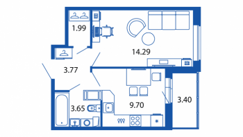 1 ккв № 2/11/03 Корп.: 1 , Секция 2  в ЖК Полис ЛАВрики