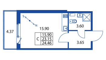 Студия № 1/01/12 Корп.: 2 , Секция 1  в ЖК Полис ЛАВрики
