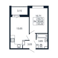 1 ккв № 3/11/11 Корп.: 1 , Секция 3  в ЖК Полис ЛАВрики