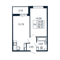 2 ккв (Евро) № 7/04/07 Корп.: 1 , Секция 7  в ЖК Полис ЛАВрики