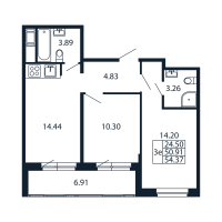 2 ккв № 1/03/07 Корп.: 2.1 , Секция 1  в ЖК Полис Новоселье