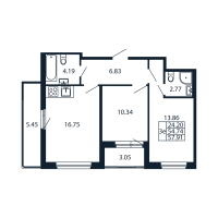 3 ккв (Евро) № 6/03/07 Корп.: 2.1 , Секция 6  в ЖК Полис Новоселье