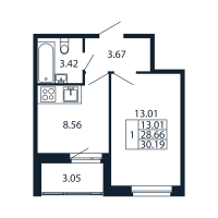 1 ккв № 1/06/06 Корп.: 2.1 , Секция 1  в ЖК Полис Новоселье