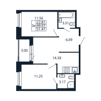 2 ккв № 3/02/03 Корп.: 2.1 , Секция 3  в ЖК Полис Новоселье
