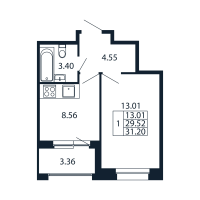 1 ккв № 1/05/06 Корп.: 1.1 , Секция 1  в ЖК Полис Новоселье