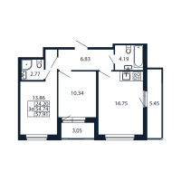3 ккв (Евро) № 1/03/03 Корп.: 2.1 , Секция 1  в ЖК Полис Новоселье