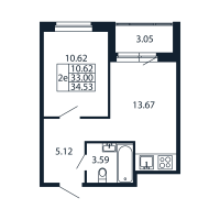 1 ккв № 1/04/09 Корп.: 2.1 , Секция 1  в ЖК Полис Новоселье