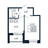 1 ккв № 1/02/06 Корп.: 2.1 , Секция 1  в ЖК Полис Новоселье