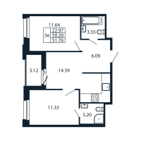 2 ккв № 3/11/04 Корп.: 1.1 , Секция 3  в ЖК Полис Новоселье