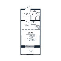 Студия № 4/03/03 Корп.: 2.1 , Секция 4  в ЖК Полис Новоселье