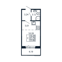 Студия № 3/03/07 Корп.: 2.1 , Секция 3  в ЖК Полис Новоселье