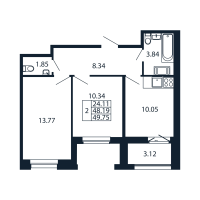 2 ккв № 4/11/02 Корп.: 1.2 , Секция 4  в ЖК Полис Новоселье