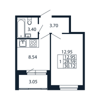 1 ккв № 2/03/07 Корп.: 2.1 , Секция 2  в ЖК Полис Новоселье
