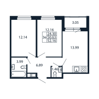 2 ккв № 1/03/08 Корп.: 2.1 , Секция 1  в ЖК Полис Новоселье
