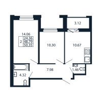 2 ккв № 6/11/09 Корп.: 1.2 , Секция 6  в ЖК Полис Новоселье