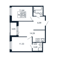 2 ккв № 3/03/03 Корп.: 2.1 , Секция 3  в ЖК Полис Новоселье