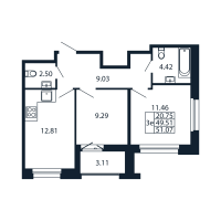 2 ккв № 3/11/05 Корп.: 1.2 , Секция 3  в ЖК Полис Новоселье