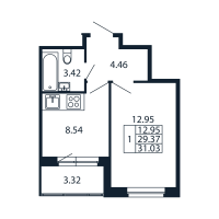 1 ккв № 2/03/04 Корп.: 2.1 , Секция 2  в ЖК Полис Новоселье