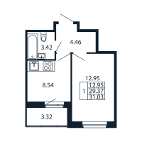 1 ккв № 2/06/04 Корп.: 2.1 , Секция 2  в ЖК Полис Новоселье