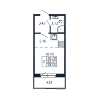 Студия № 3/03/09 Корп.: 2.1 , Секция 3  в ЖК Полис Новоселье