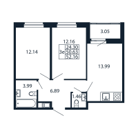 2 ккв № 1/06/08 Корп.: 2.1 , Секция 1  в ЖК Полис Новоселье