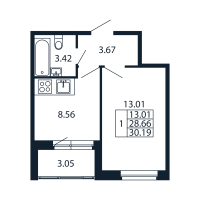 1 ккв № 1/03/06 Корп.: 2.1 , Секция 1  в ЖК Полис Новоселье