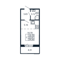 Студия № 3/06/09 Корп.: 2.1 , Секция 3  в ЖК Полис Новоселье